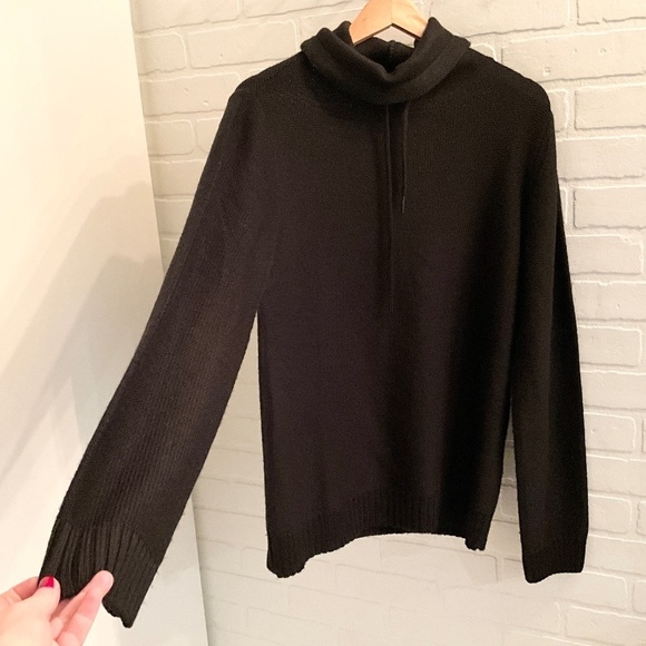 Sweater knit Long sleeve Turtleneck Oversized Black Merino Wool blend M - Picture 2 of 10